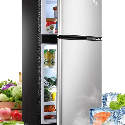 KRIB BLING 3.5Cu.Ft Compact Refrigerator Mini Fridge With Freezer, Small Refrigerator With 2 Door, 7 Level Thermostat Removable Shelves For Kitchen, Dorm, Apartment, Bar, Office, Silver/Black/Blue