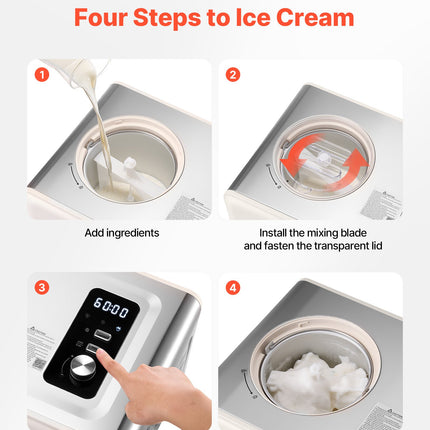 2 Quart Automatic Ice Cream Maker With Built-in Compressor No Pre-freezing