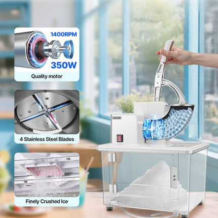 Commercial Ice Crusher 661LBS/H Electric Snow Cone Maker Shaved Ice White