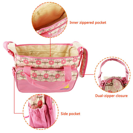5PCS Per Set Baby Nappy Diaper Bags Set Mummy Diaper Shoulder Bags WithNappy Changing Pad Insulated Pockets Travel Tote Bags For Mom Dad