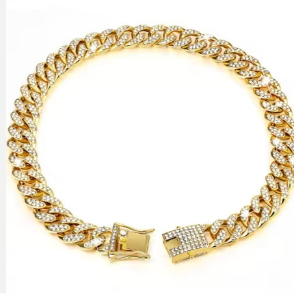 US LOCAL STOCK Hiphoppet Beautiful Hot Sale Luxury Alloy Dog Chain Sparkling Diamond Secure Metal Chain Choker For Dogs And Cats