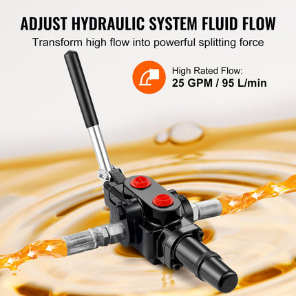 Hydraulic Log Splitter Valve 1 Spool, 25 GPM Hydraulic Directional Control Valve, 3626PSI Hydraulic Loader Valve, Hydraulic Joystick Control Valve For Small Tractors, Loaders, Log Splitter