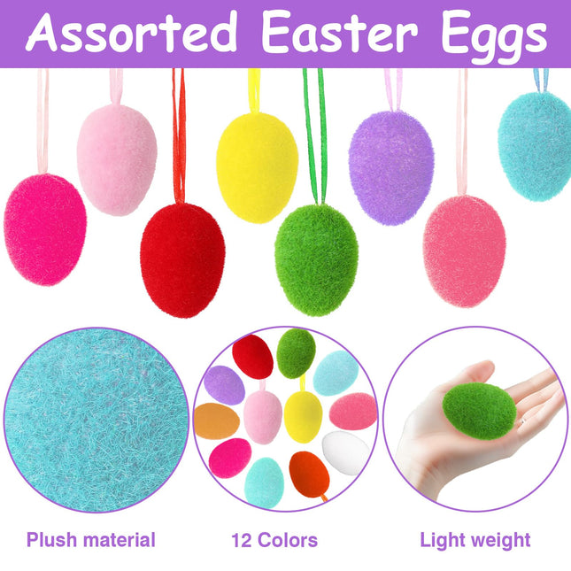 24 Pcs Felted Easter Eggs, Wool Easter Egg With Foam Filling Surprise Decor For Garland Crafts Home Tray Party Decoration