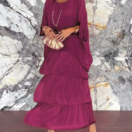 Women's Fashion Temperament Crew Neck Batwing Sleeve Dress