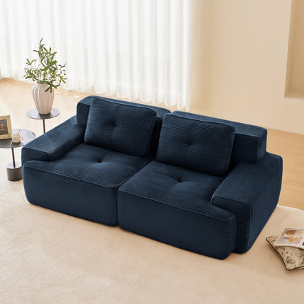 82 Modern L-Shaped Modular Sectional Sofa For Living Room, Corduroy Fabric, 2-Seater Couch With Deep Seat , Pearl-like Piping, Tufted Design, No Assembly, Anti-slip Design, Blue