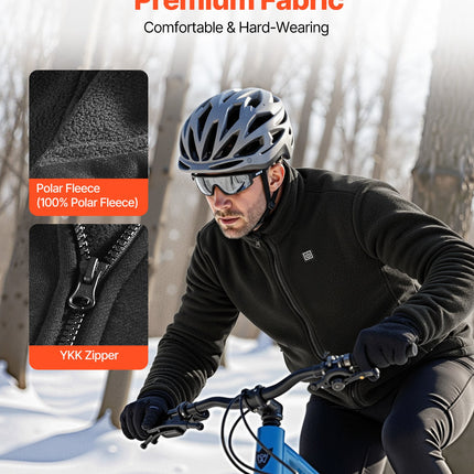 Heated Fleece Jacket For Men, Heated Sweatshirt With 7.4V 16000mAh Rechargeable Power Bank Pack, 6 Heating Zones, 3 Temp Levels, 3h/6h/10h Warmth, For Winter Outdoor Camping, Black, S Size