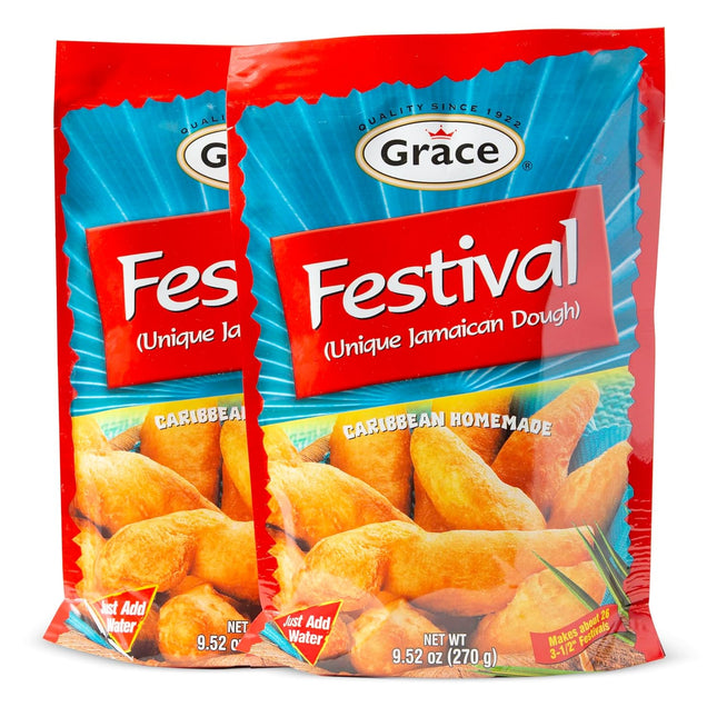Grace Festival Mix Unique Jamaican Dough 9.5oz - 2 Pack - Caribbean Homemade Sweet Dumpling Festival Bread Mix - Fried Cornmeal Mix for Jamaican Snacks