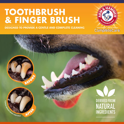 Arm & Hammer Complete Care Dog Dental Kit - 2.5oz Chicken Flavored Dog Toothpaste, Double Side Toothbrush, Rubber Finger Brush - Baking Soda Enhanced Formula