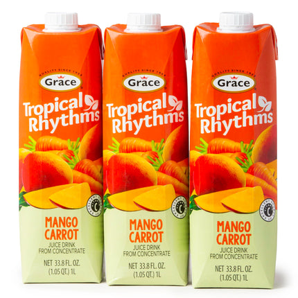 Grace Tropical Rhythms Ginger and Pineapple Juice 1 Liter (33.8oz) - 3 Cartons - Jamaican Fruit Juice