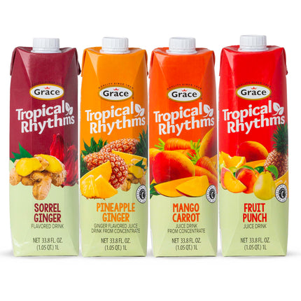 Grace Tropical Rhythms Ginger and Pineapple Juice 1 Liter (33.8oz) - 3 Cartons - Jamaican Fruit Juice