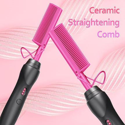 Electric Hot Comb Hair Straightener - Heat Pressing Combs, Ceramic Hair Straightening Comb, Curling Iron for Natural Black Hair Men Beard or Holiday Gift
