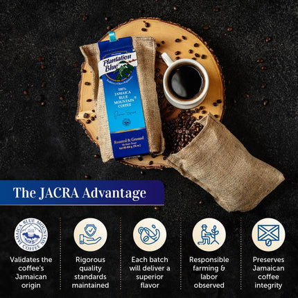 PREMIUM PLANTATION BLUE TRADITION CLASS EXPERIENCE 100% Blue Mountain Coffee Jamaica, Medium Roasted & Ground (8oz)