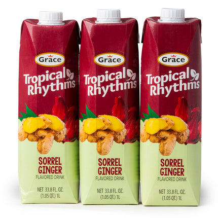 Grace Tropical Rhythms Ginger and Pineapple Juice 1 Liter (33.8oz) - 3 Cartons - Jamaican Fruit Juice