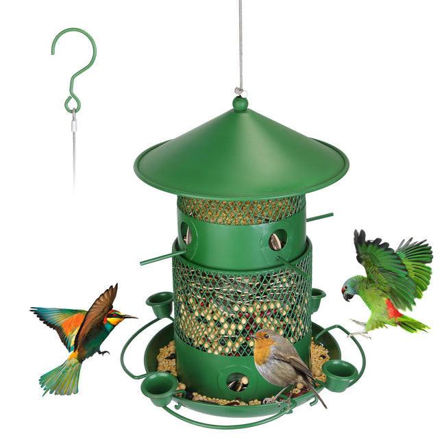 1Pc Wild Bird Feeder Squirrel-Proof Chew-Proof Metal Bird Seed Feeder Outdoor Hanging Bird Feeder With 360 Degree Circular Perches Water Cups For Yard Garden Patio Spring Summer