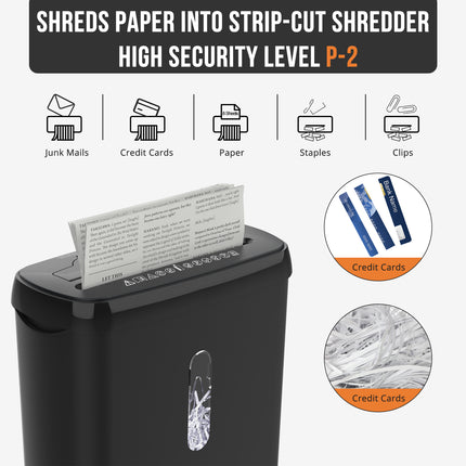 10 Strip Paper Shredder, P-2 Security Level, Equipped With A 3.17-gallon Paper Basket, CD And Credit Card Shredder, Durable And Fast Anti Paper Jam System, ETL Certified Home Office Shredder, FBA Ship