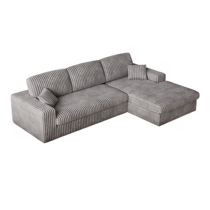 114.5 Modern Corduroy Modular Foam Sofa, Recliner Seat Reversible Sofa, 2-in-1 Sofa With Recliner And L-Shaped Sofa Combination With Three Cushion Neck Pillow Combination And Two Throw Pillows