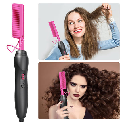 Electric Hot Comb Hair Straightener - Heat Pressing Combs, Ceramic Hair Straightening Comb, Curling Iron for Natural Black Hair Men Beard or Holiday Gift