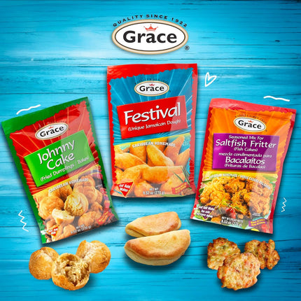 Grace Festival Mix Unique Jamaican Dough 9.5oz - 2 Pack - Caribbean Homemade Sweet Dumpling Festival Bread Mix - Fried Cornmeal Mix for Jamaican Snacks