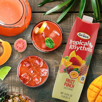 Grace Tropical Rhythms Ginger and Pineapple Juice 1 Liter (33.8oz) - 3 Cartons - Jamaican Fruit Juice