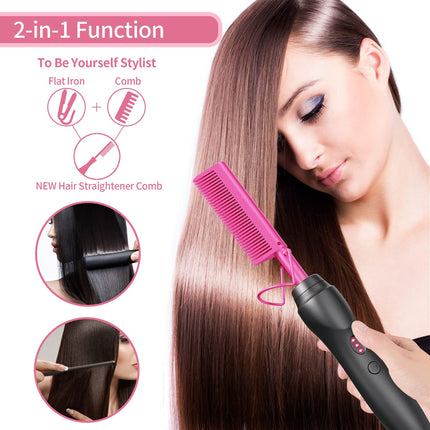 Electric Hot Comb Hair Straightener - Heat Pressing Combs, Ceramic Hair Straightening Comb, Curling Iron for Natural Black Hair Men Beard or Holiday Gift