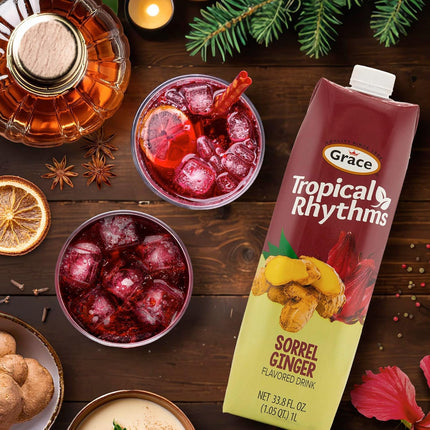 Grace Tropical Rhythms Ginger and Pineapple Juice 1 Liter (33.8oz) - 3 Cartons - Jamaican Fruit Juice