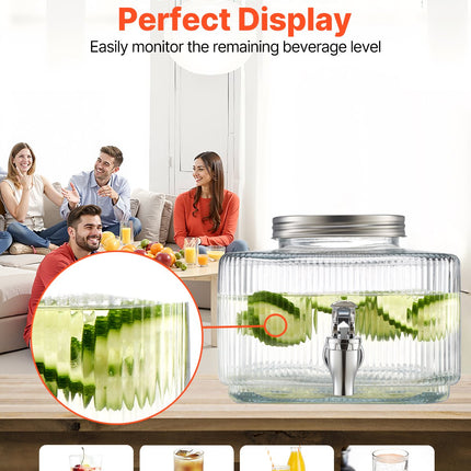 Beverage Dispenser, 0.8 Gallon Drink Dispensers For Parties, Glass Juice Dispenser With No-Drip Spigot And Lid, Iced Tea Lemonade Juice Water Dispensers For Restaurants, Hotels, Parties