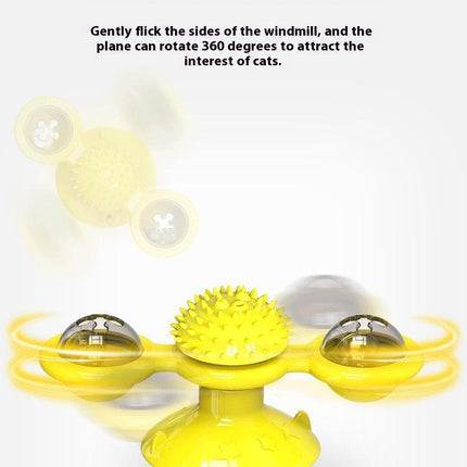 Interactive Windmill Cat Toy With LED Light Ball, Suction Cup, And Catnip Indoor Cat Exercise And Entertainment Set.