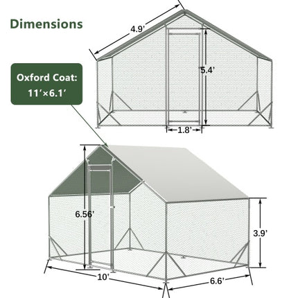 Large Metal Chicken Coop, Walk-in Chicken Run,Galvanized Wire Poultry Chicken Hen Pen Cage, Rabbits Duck Cages With Waterproof And Anti-Ultraviolet Cover For Outside