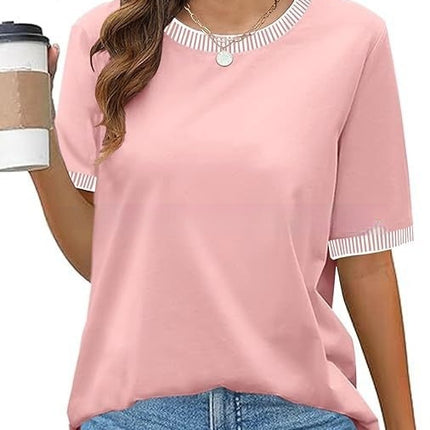 European And American Fashion Casual Multicolor Knitted Color Striped Short Sleeve