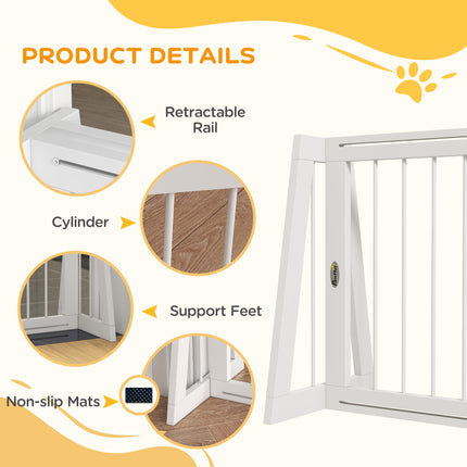 28"-75" Freestanding Wooden Pet Gate with Support Feet & Non-Slip Mats for Indoor, Stairway, Doorway, White