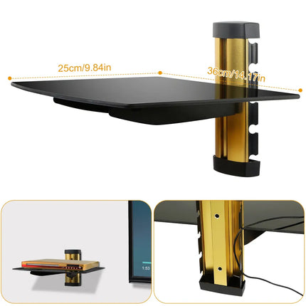 Floating Wall Mounted Strengthened Tempered Glass Shelf For DVD Cable Boxes