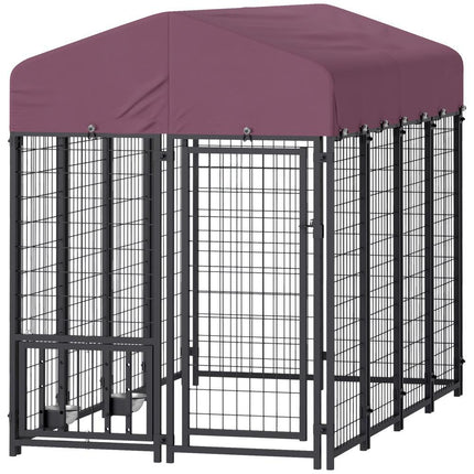 Welded Wire Outdoor Dog Kennel With 360 Rotating & 4 Levels Adjustable Bowls, Waterproof Cover, 7.9 X 4 X 6