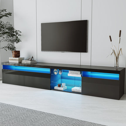 Unique Design TV Stand With 2 Glass Shelves, Ample Storage Space Media Console For TVs Up To 105, Versatile TV Cabinet With LED Color Changing Lights For Living Room, Black