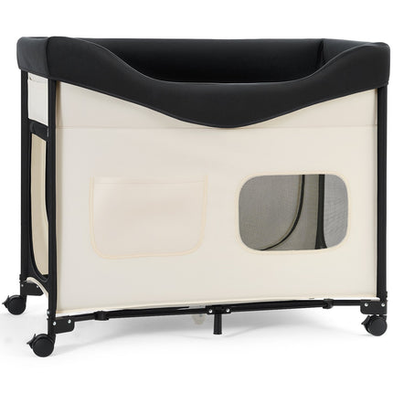 Elevated Lounge Pet Bed, Foldable Bunk Dog Bed With 600D Oxford Cloth And Dutch Velvet, Portable Raised Cot With Wheels, Side Storage Bags, And Carry Bag For Cats & Dogs, XL, Beige