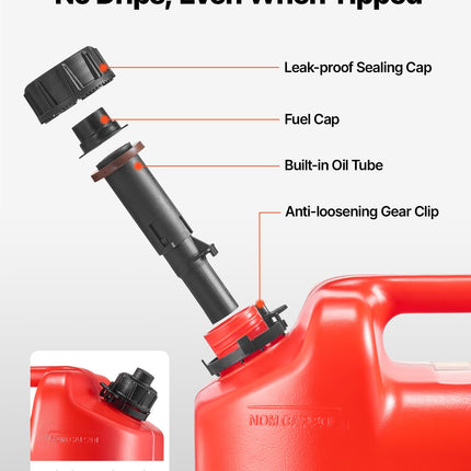Fuel Container, 5 Gallon, Gas Tank With Spout & Clear Scale, 15 L/min Max Flow Rate, Secure & Leak-proof, Portable Flat Fluid Container For Most Cars Motorcycle ATV UTV, Red, 1 Pack