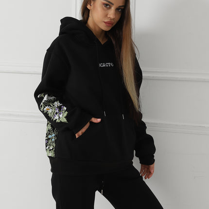 Women's Solid Color Floral Long Sleeved Sweatshirt