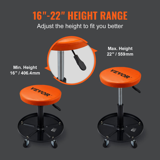 VEVOR Adjustable Mechanics Rolling Creeper Seat Stool Tool Tray For Shop Garage