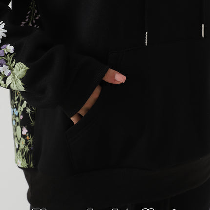 Women's Solid Color Floral Long Sleeved Sweatshirt
