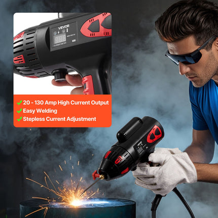 Portable Handheld Welding Machine, 20 - 130A Portable ARC Welder With Stepless Current Adjustment & IGBT Inverter, 115V Handheld Stick Welder Digital Display Fit For 1/16"-1/8" Welding Rods