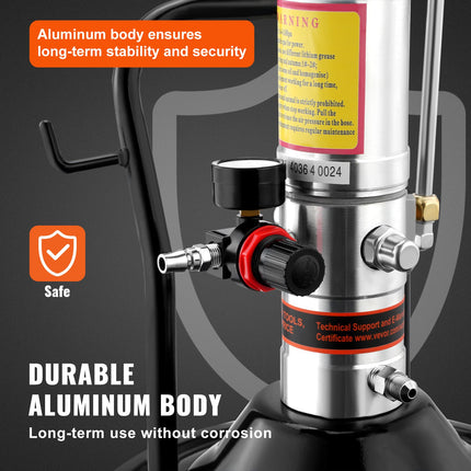 Grease Pump, 50:1 Pressure Ratio Air Operated Grease Pump With 13 Ft High Pressure Hose And Grease Gun, Pneumatic Grease Pump With Barrel Cap, Portable Lubrication Grease Pump 360° Gun Head