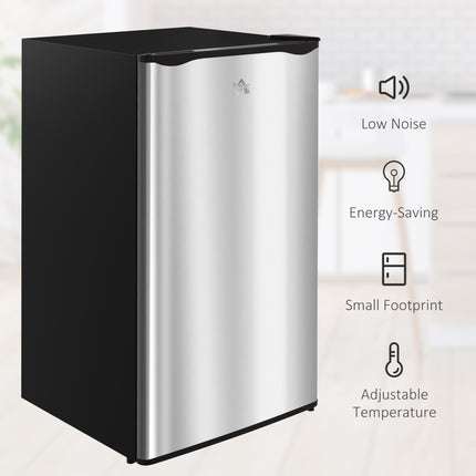 3.2 Cu.Ft Mini Fridge with Freezer, Single Door Compact Refrigerator with Adjustable Thermostat, Shelf and Reversible Door for Bedroom, Dorm, Home Office, Energy Efficient, Silver