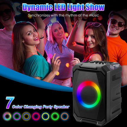 1Pc Portable Wireless Party Speaker With LED Light 2 Wireless Mics Remote Control TWS Music Accompany Mic. Priority Bass Echo Mic Treble Guitar In