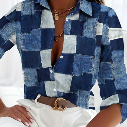Women's Spring Summer Loose Checkered Long Sleeve Casual Shirt