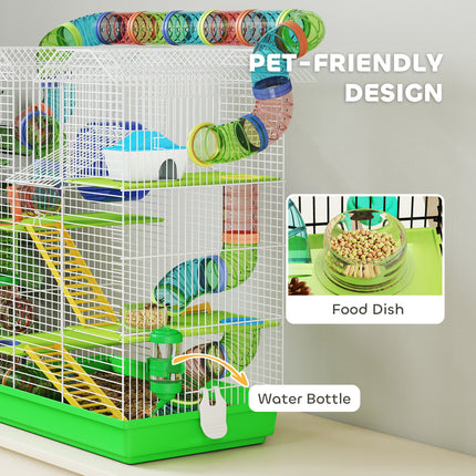 18.5" 5 Tier Hamster Cage with Tubes and Tunnels, Small Animal Cage, Rat Gerbil Cage with Water Bottle, Food Dish, Exercise Wheel, Green