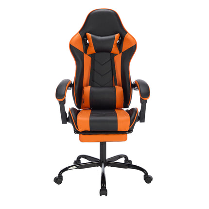Gaming Chair With Footrest, Ergonomic Computer Chair With Headrest And Lumbar Support, Breathable Material Height Adjustable Video Game Chairs For Adults, Black Orange
