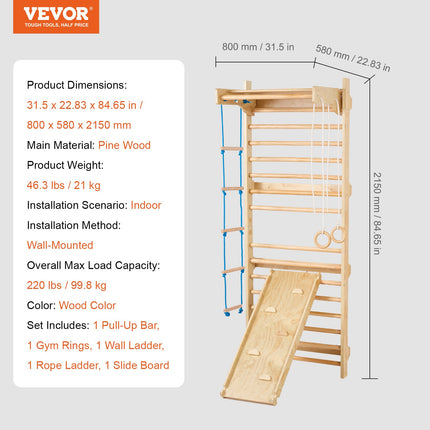 Swedish Ladder Wall Gym 5 In 1 Wooden Indoor Playground Climbing Toys