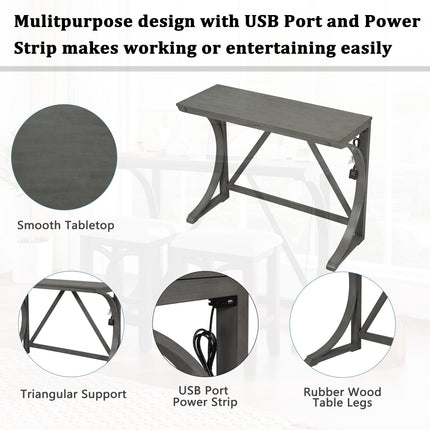 TOPMAx Farmhouse 3- Piece Counter Height Dining Table Set With USB Port And Upholstered Stools Gray