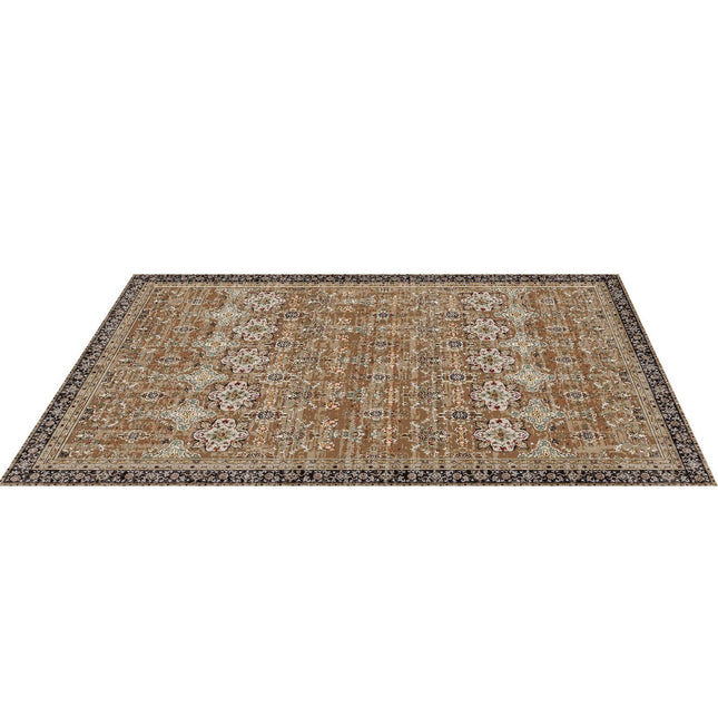 Area Rug, 9 X 12 Ft Large Washable Rug, Non-Slip And Tear-Resistant Soft Carpet, Pet & Child Friendly Vintage Area Rugs, Indoor Mat For Bedroom, Living Room, Kids Room, Office, Brown Green
