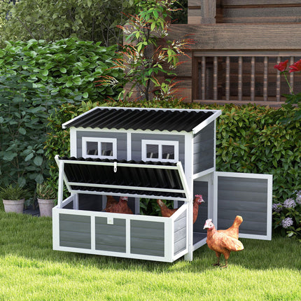 Wooden Chicken Coop With Nesting Box, Pull-Out Tray, Waterproof Roof, 39 Chicken House For 4-6 Chickens, Rabbits