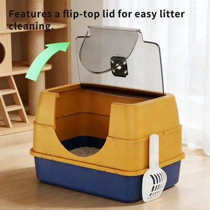 Dark Gray Top Entry Fully Enclosed Cat Litter Box, With Free Scoop & Litter Mat, Anti-Splash & Odor Locking, For Large Cats & Multi-Cat Households-plastic